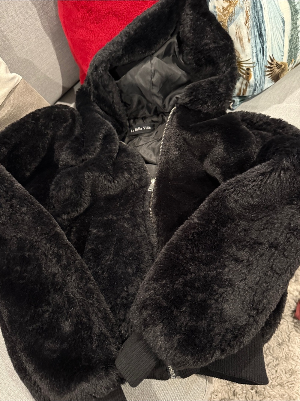 Moms Black Faux Fur Hooded Jacket